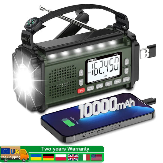 PRUNUS 924 10000mAh Hand Crank Radio, AAA Batteries Powered Emergency Radio Solar
