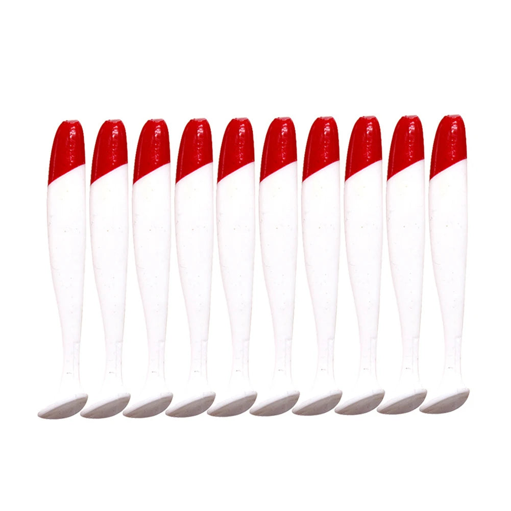 10Pcs Red Head White Body T Tail Bait