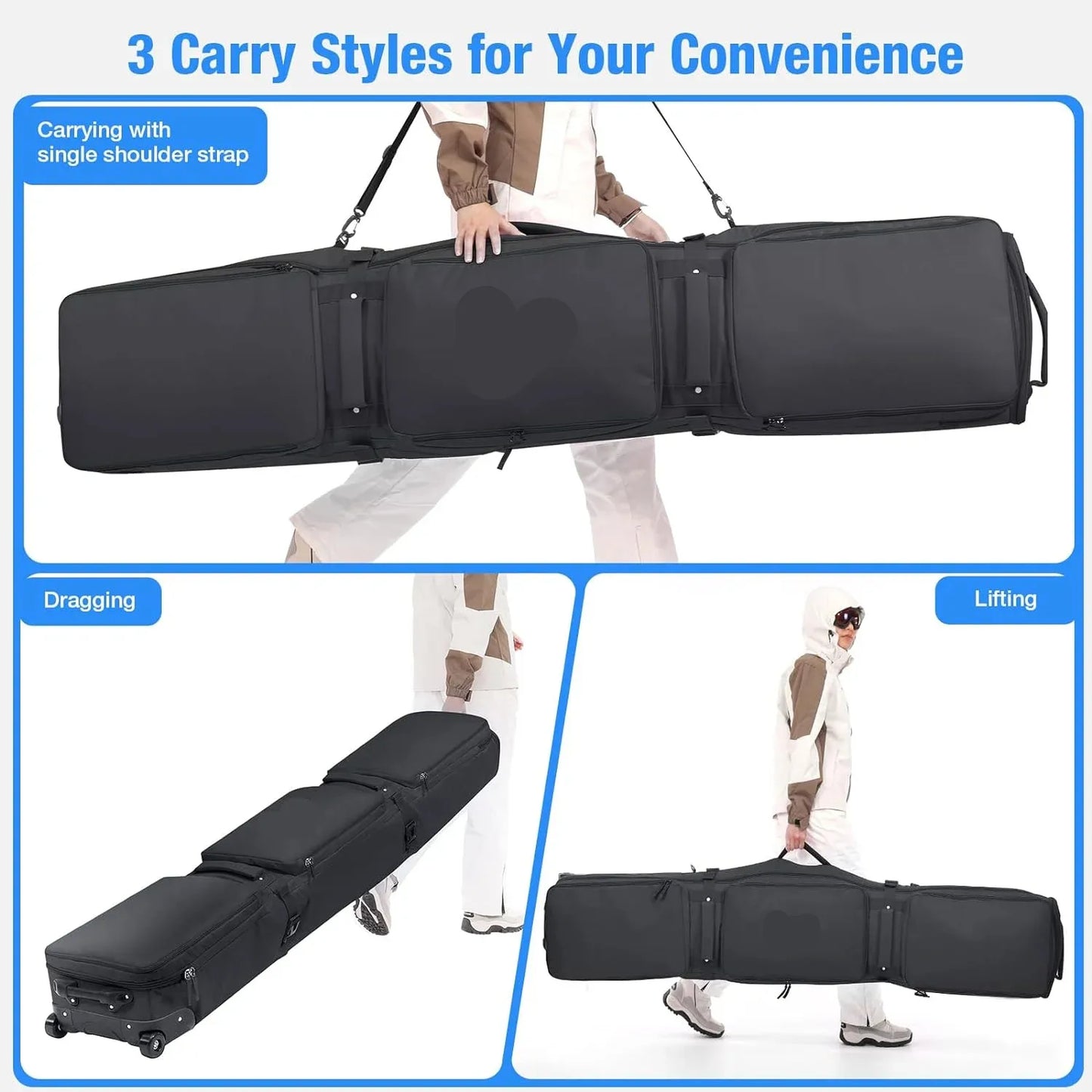 Ski Bag Snowboard Bag Wheeled Carrier Bag Carry Case