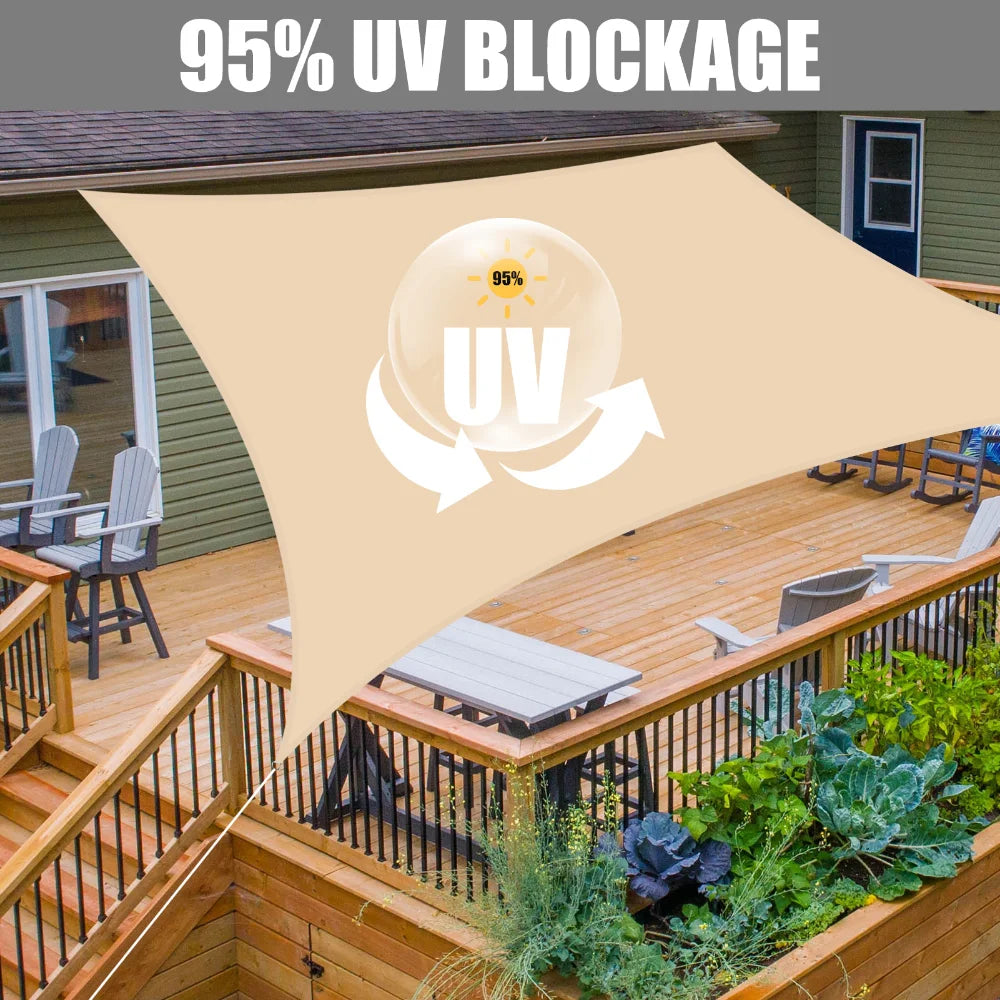 Sun Shade Sail Outdoor Canopy UV Block Shade Cloth Sunscreen Awning with Free Ropes