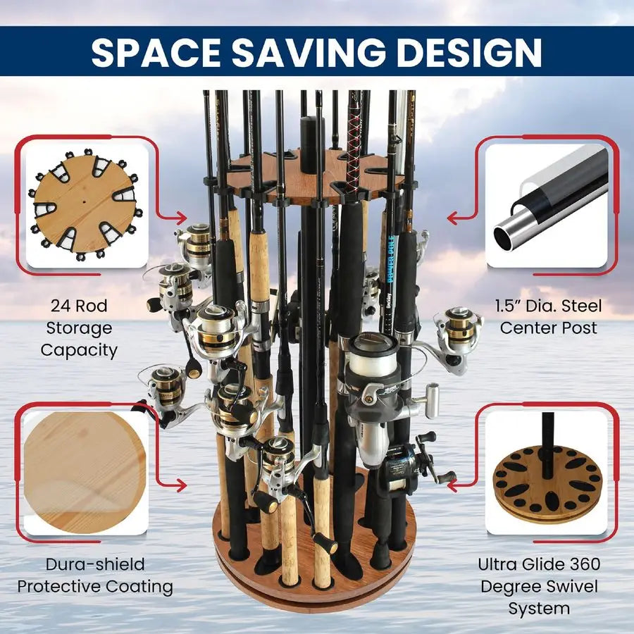 Creek Creations Fishing Rod Holder 360 Spinning Rack for Garage Organization and Storage