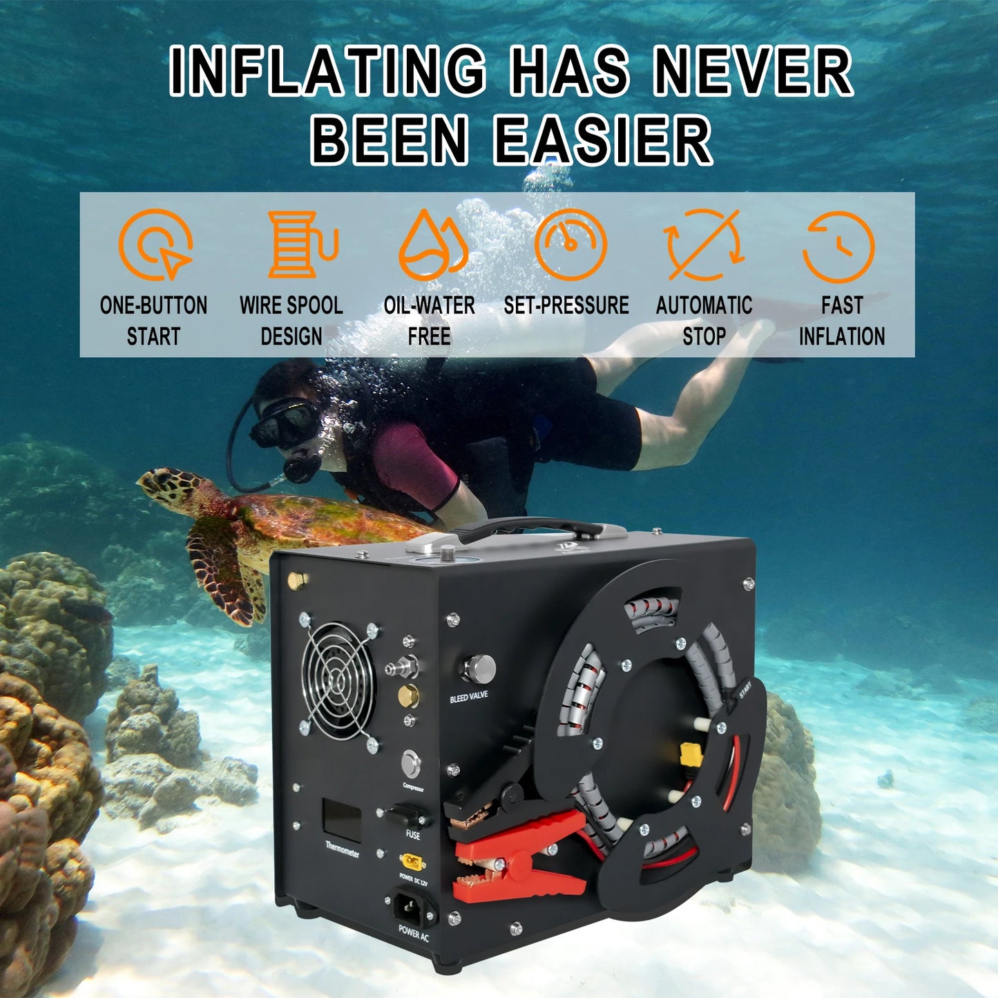 TUDIVING-Portable 4500Psi Pcp Air Compressor,300Bar High Pressure Air Compressor Scuba Tank Compressor