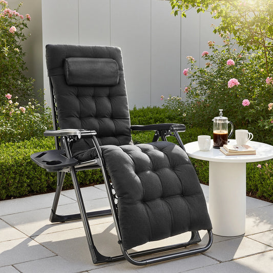 JHK Zero Gravity Portable Recliner Camping Patio Outdoor Garden Lounge Chair with Cup Holder Trays Adjustable Pillow