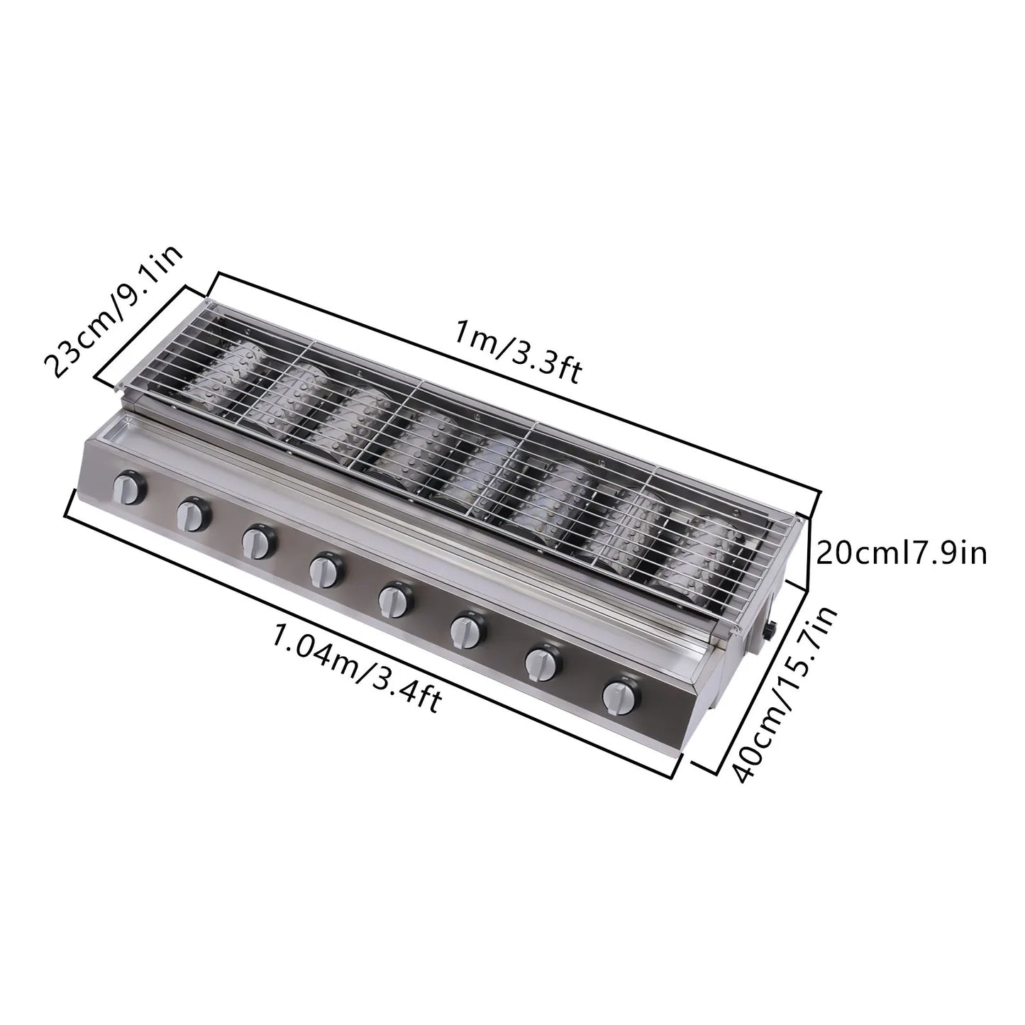 8-Burner Gas BBQ Grill, Stainless Steel, Adjustable Height, Portable and Easy to Clean