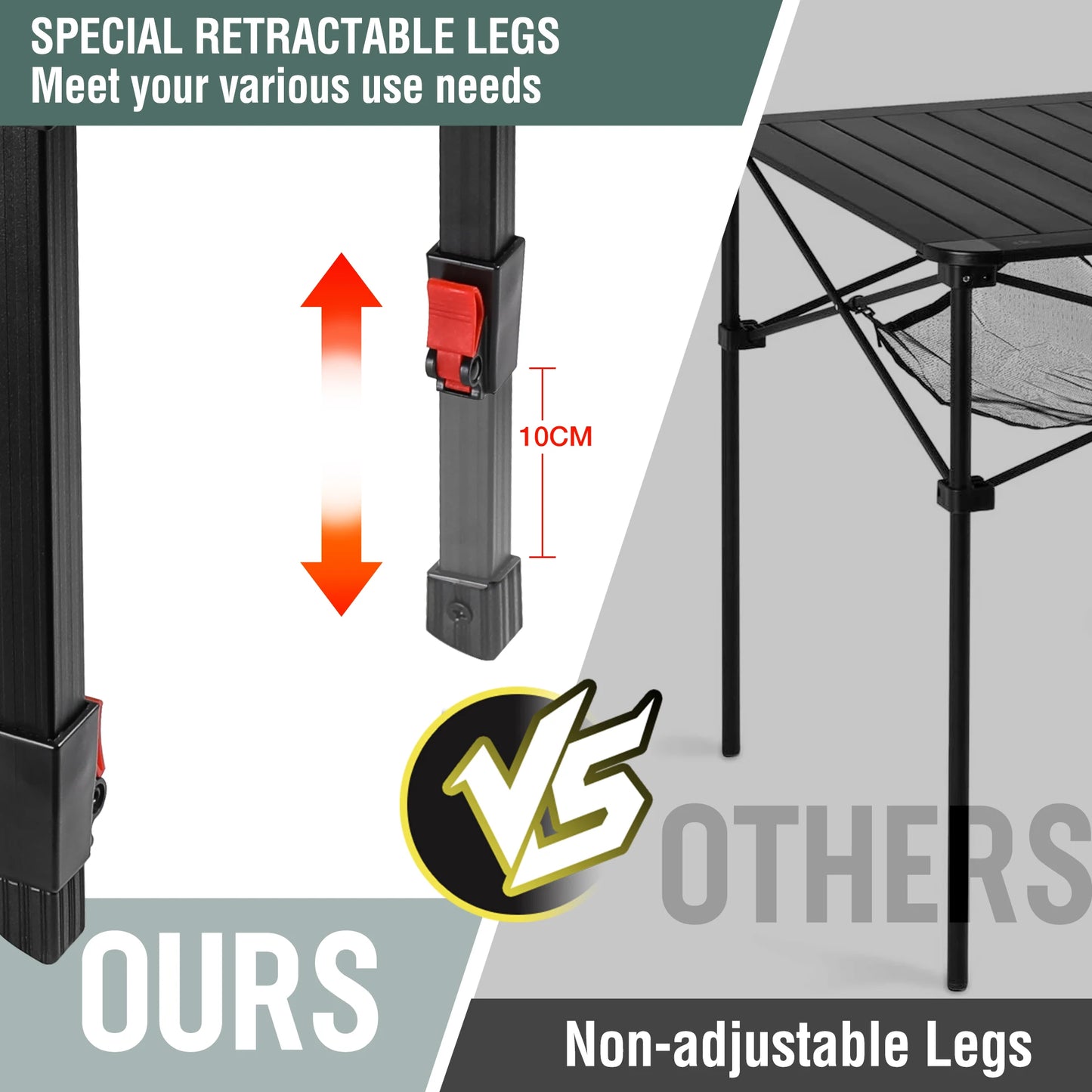 VILLEY Folding Camping Square Table with Carry Bag, Lightweight Aluminum Adjustable