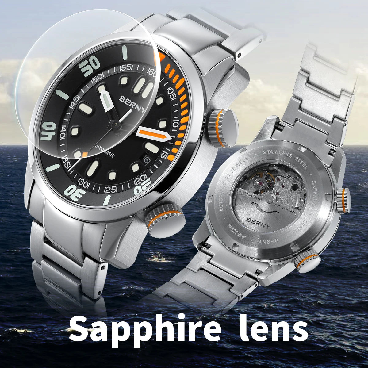 BERNY Automatic Dive Watch for Men Super Luminous Original Design