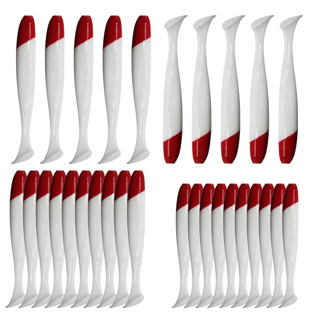 10Pcs Red Head White Body T Tail Bait