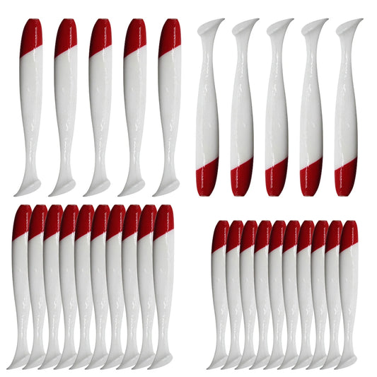 10Pcs Red Head White Body T Tail Bait