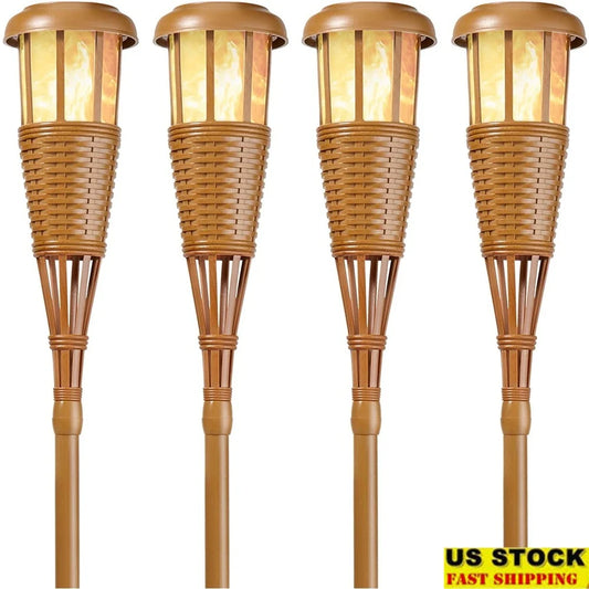 Solar Flickering LED Torches Outdoor Lighting Dusk To Dawn Tiki Torch  4 Pack