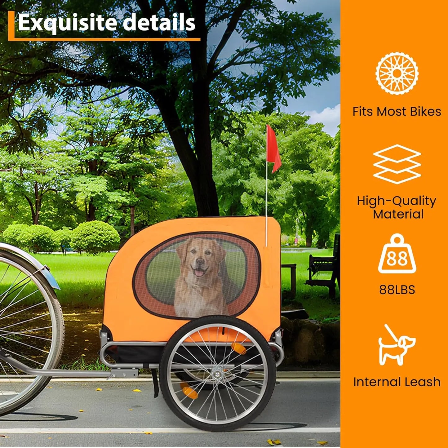 Large Dog Bike Trailer 88Lbs Capacity