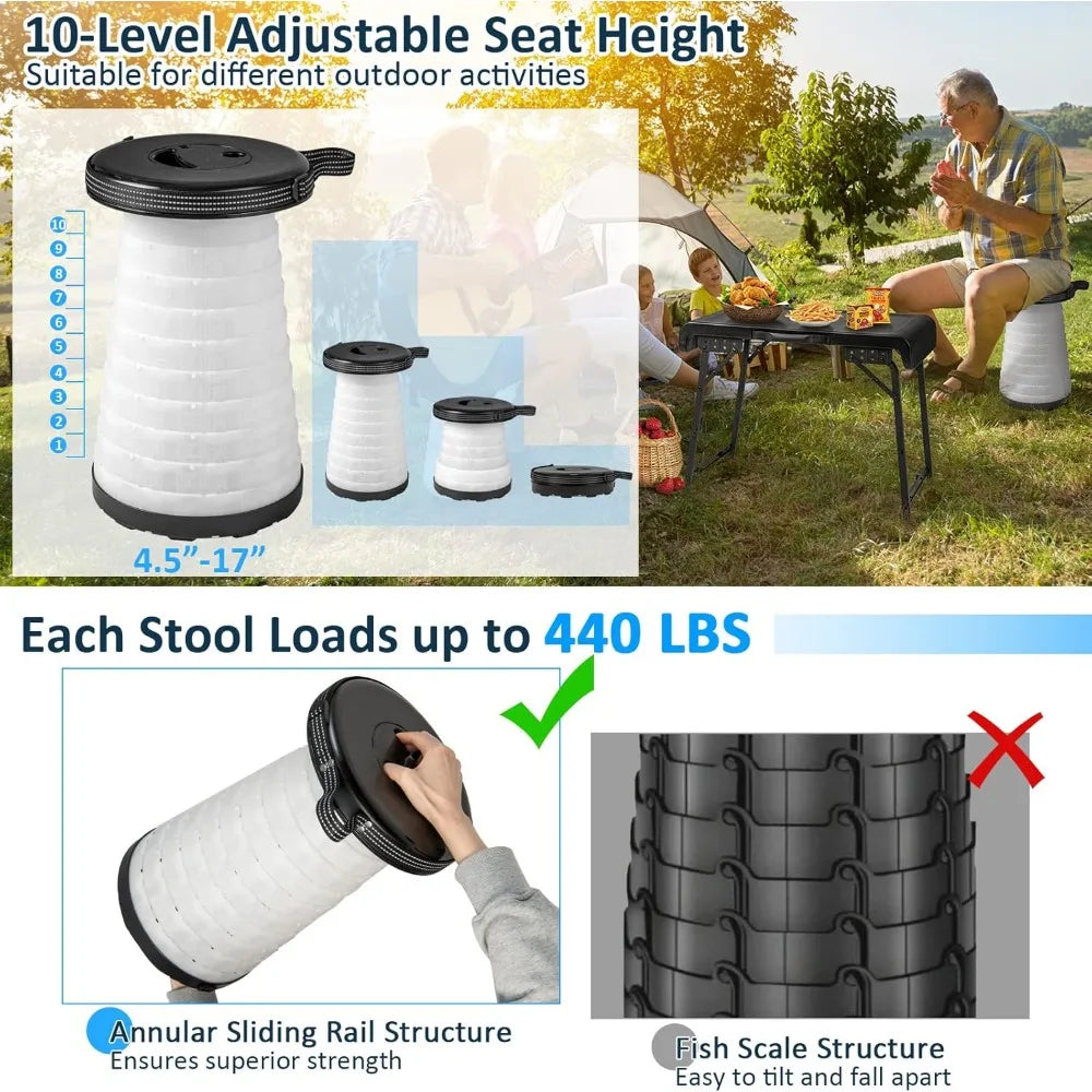 3 Piece Camping Set, Folding Table With 2 Collapsible LED Stools