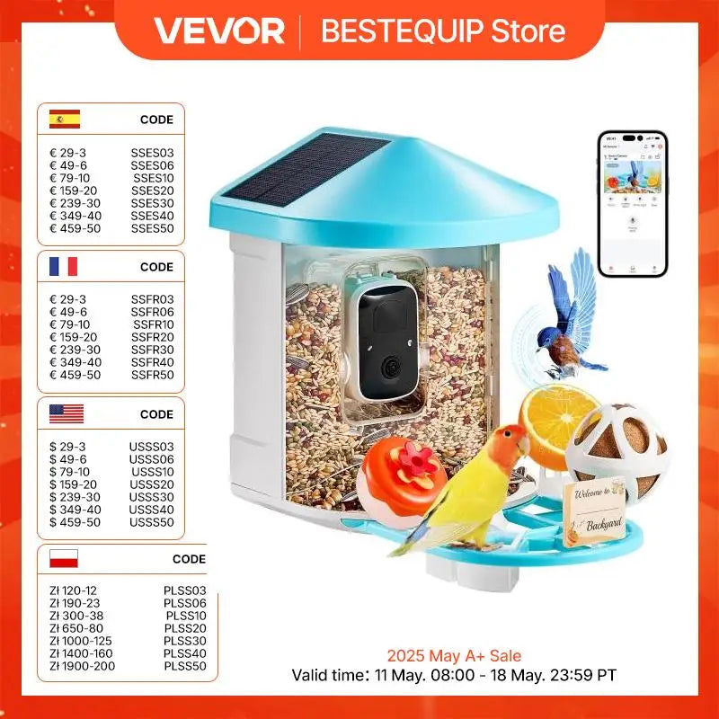 VEVOR Smart Bird Feeder with Camera 2K HD AI Identify 10000+ Bird Species