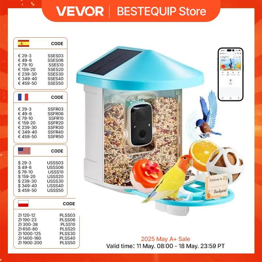 VEVOR Smart Bird Feeder with Camera 2K HD AI Identify 10000+ Bird Species
