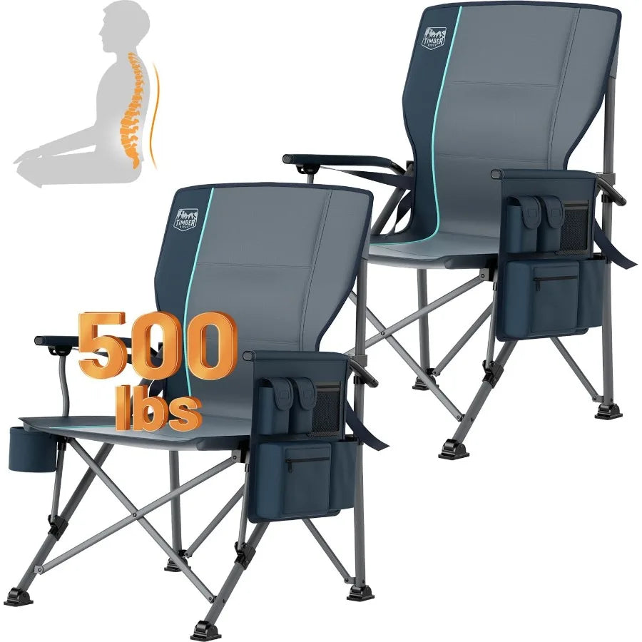 Oversized Folding Camping Chair with Lumbar Support Adjustable High Back Heavy Duty for Adults Support up to 500lbs