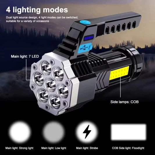 7LED High-Power Flashlight With USB Charging COB Side Light