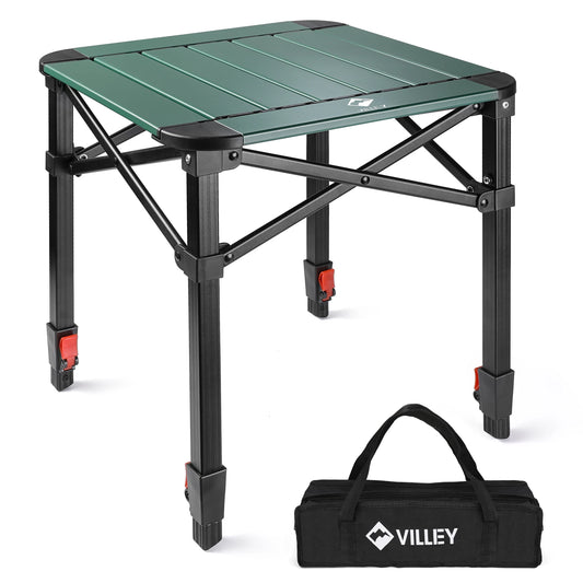 VILLEY Folding Camping Square Table with Carry Bag, Lightweight Aluminum Adjustable