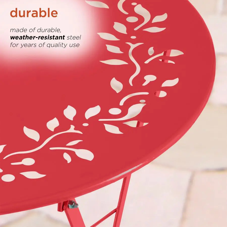 Indoor Outdoor 3Piece Bistro Set Folding Table and Chairs Patio Seating, Red