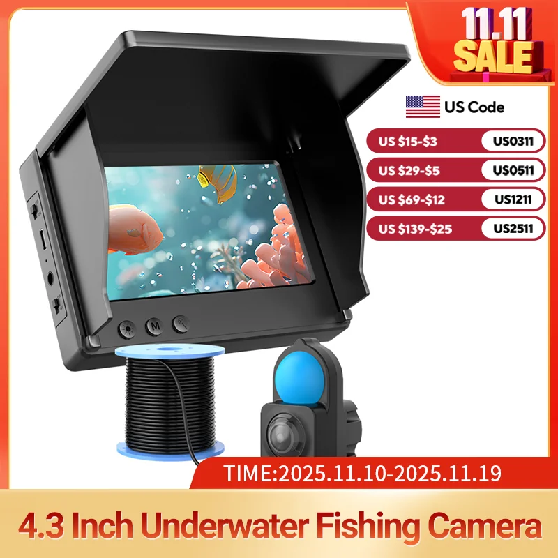 Portable Underwater Fishing Camera with 4.3" LCD Monitor Infrared Night Vision Waterproof Fish Finder for Ice Fishing