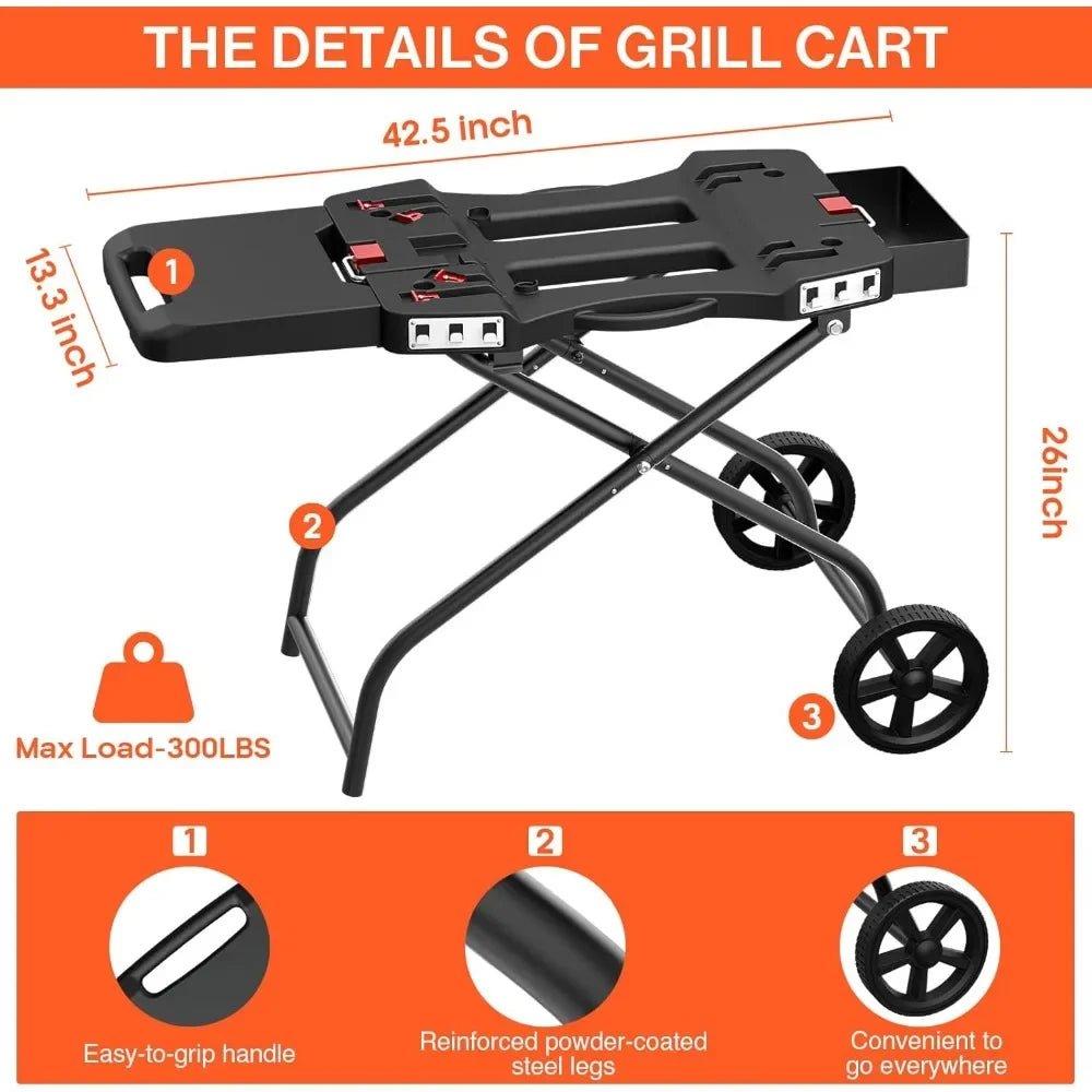 Customizable Portable Grill Cart For 17" & 22" Blackstone Griddles And Weber Q1000, Q1200, Q2000, Q2200 Series Grills