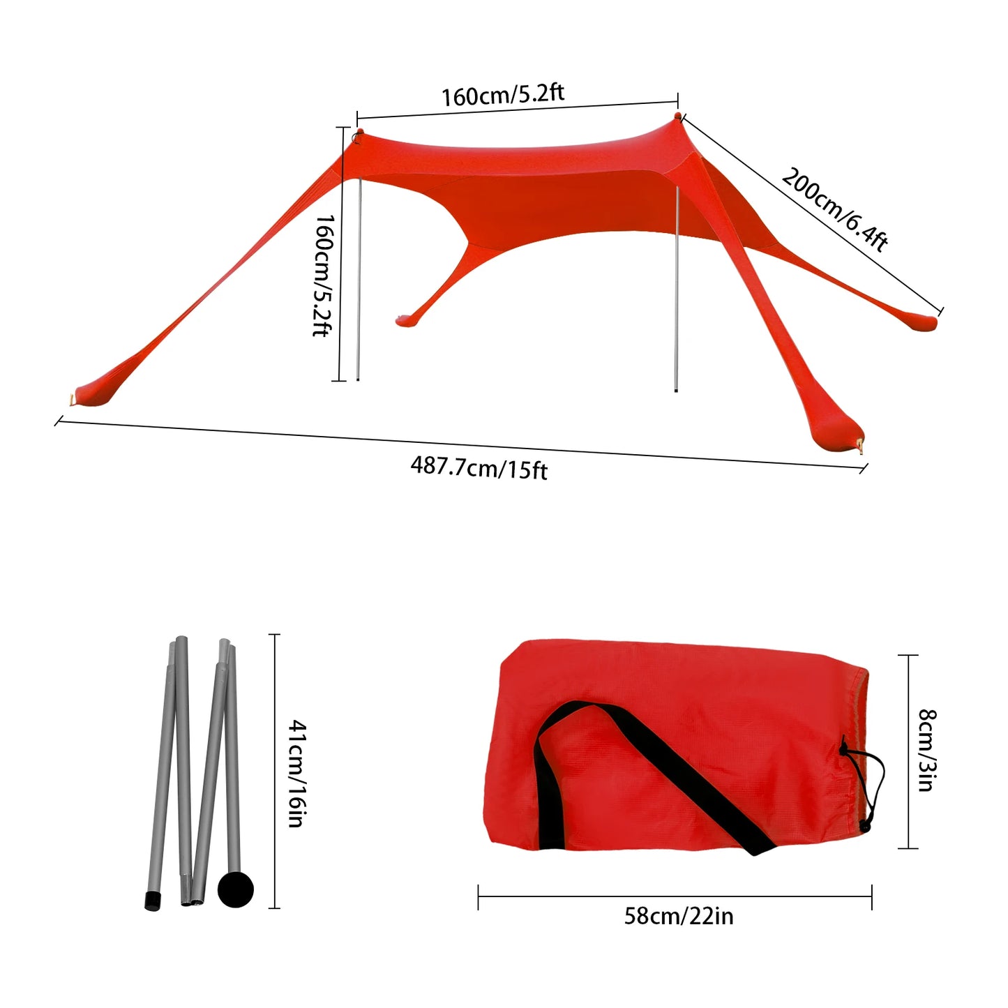 Hot Sell Portable Beach Canopy Tent Sunshade Polyester Fiber Easy Setup Outdoor Shelter for Camping Picnic Fishing Shelter Red