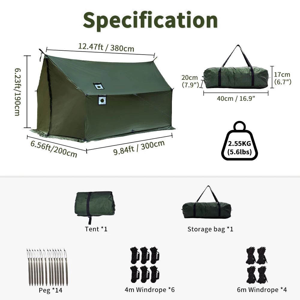 Hammock Hot Tent with Stove Jack With Snow Skirt, 3000mm Waterproof with Zippered Tent Bag