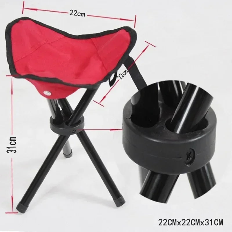 Portable outdoor camping chair, folding three legged stool