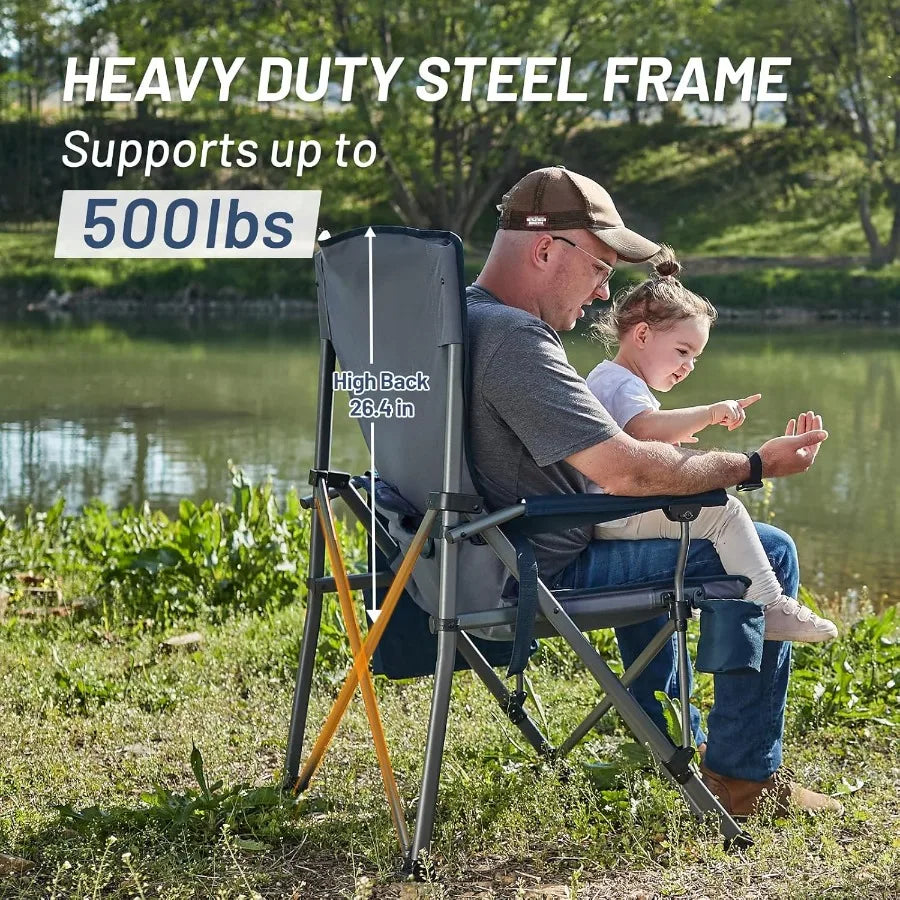 Oversized Folding Camping Chair with Lumbar Support Adjustable High Back Heavy Duty for Adults Support up to 500lbs