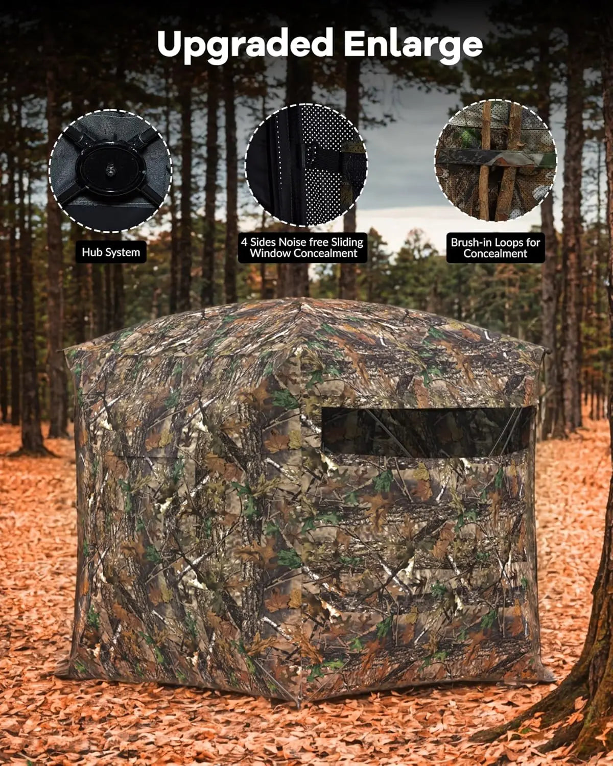Outdoor Hunting Pop Up Ground Blinds for 4-6 People 116" 58" 66" with Windows and Silent Magnetic Door Lightweight Blinds