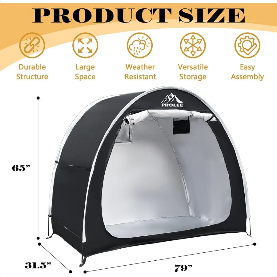 Bike Shed 6.6FT Waterproof Oxford Fabric Storage Tent for 2 Bikes Outdoor Storage with Window Design Black