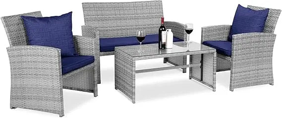 4-Piece Outdoor Wicker Patio Conversation Furniture Set