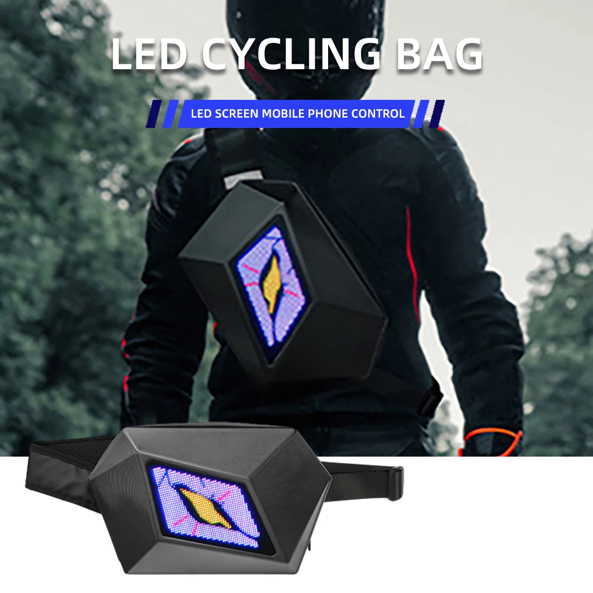 Devil's Eye LED Motorcycle Backpack DIY Screen Bluetooth Control Waterproof Fashion Hard Shell Riding Bag