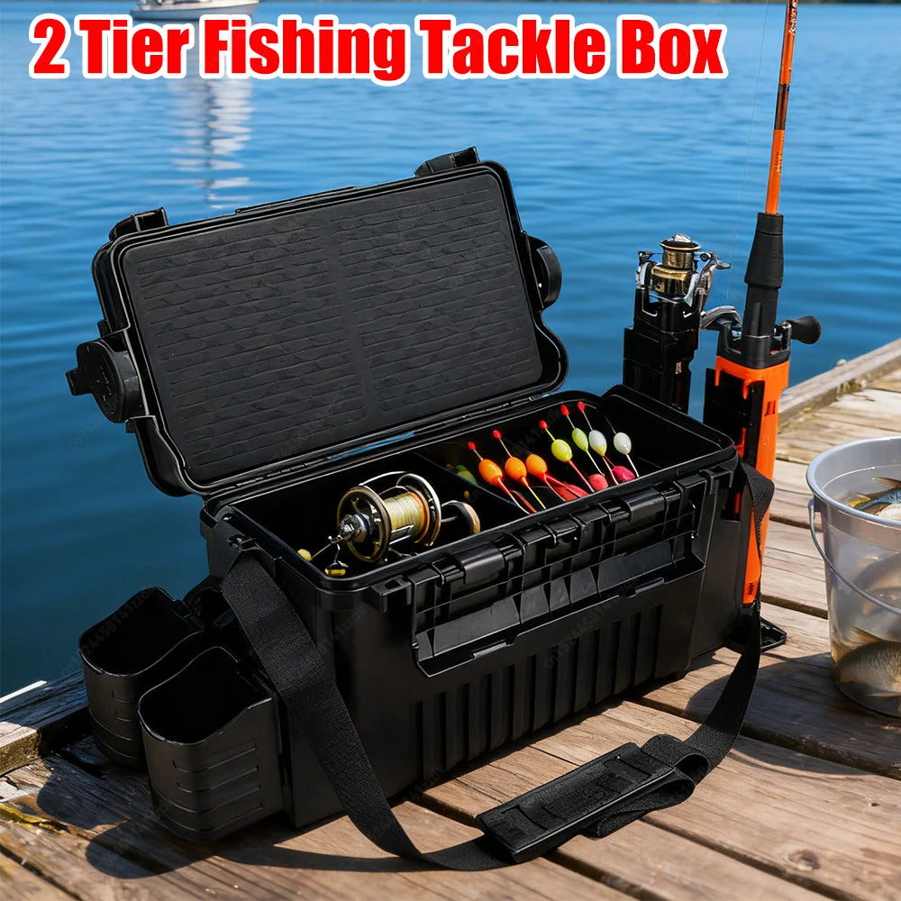 Multifunctional Portable Fishing Box 2 Tier Rod Barrel Holder