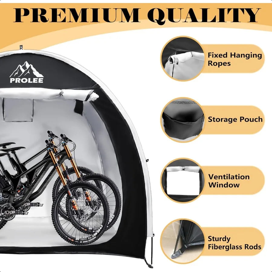 Bike Shed 6.6FT Waterproof Oxford Fabric Storage Tent for 2 Bikes Outdoor Storage with Window Design Black