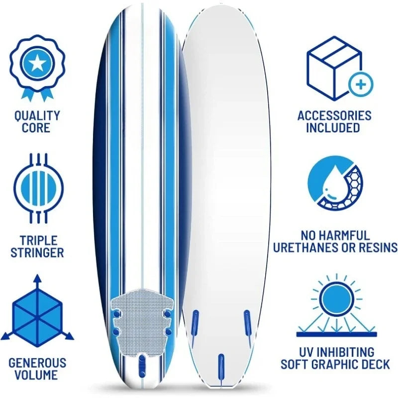 Beginners and All Surfing Levels Complete Set Includes Leash Classic Soft Top Foam 7ft Surfboard Surfboard