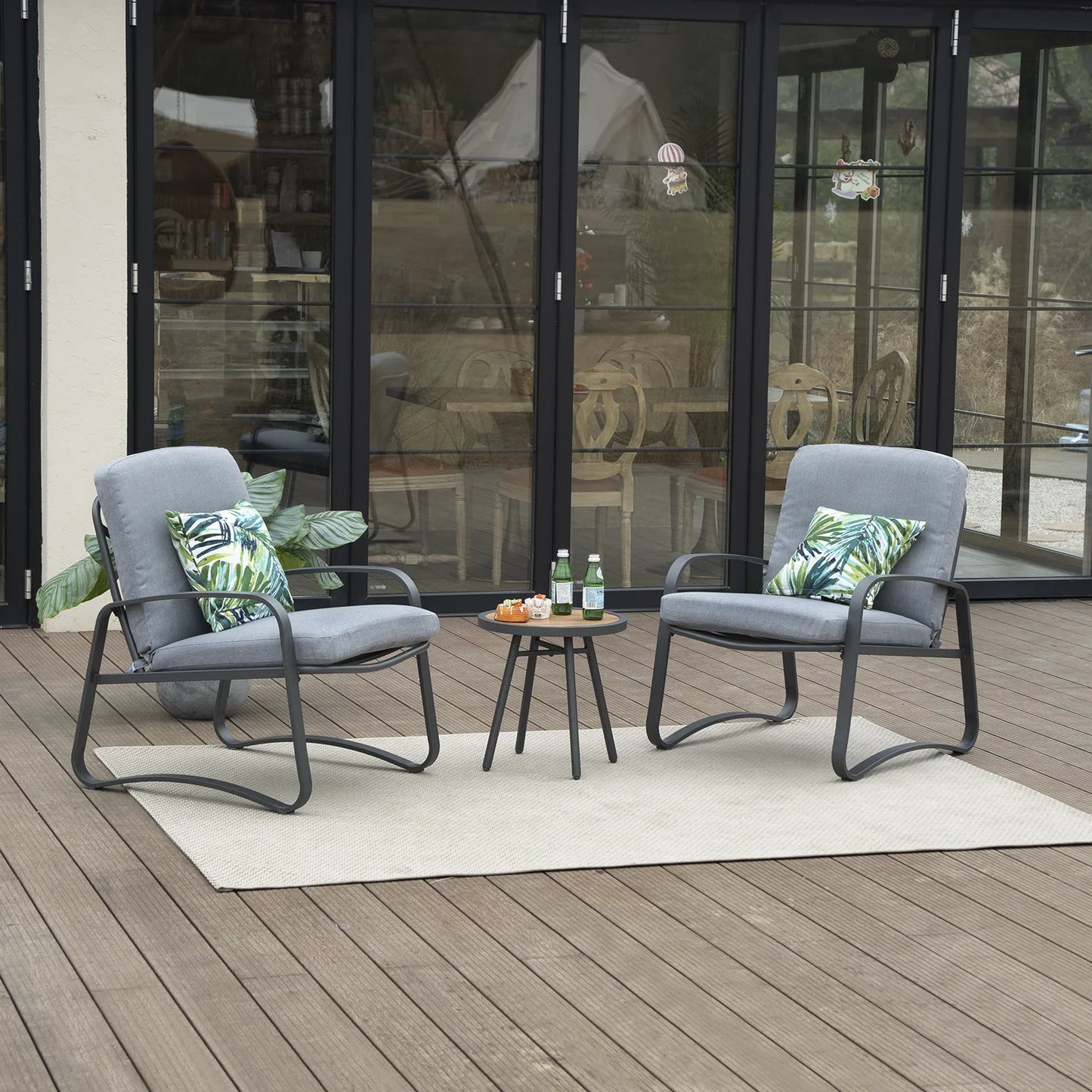 NAGA BAHNA 3 Piece  Bistro Set Wicker Patio Outdoor Furniture Porch Chairs Conversation Sets with DPC Coffee Table