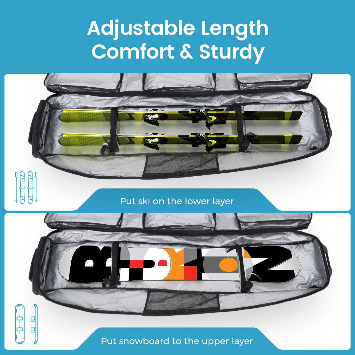 Ski Bag Snowboard Bag Wheeled Carrier Bag Carry Case