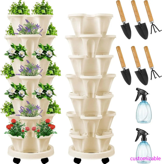 2 Set of 7 Tier Vertical Planter Stackable Tower Planters