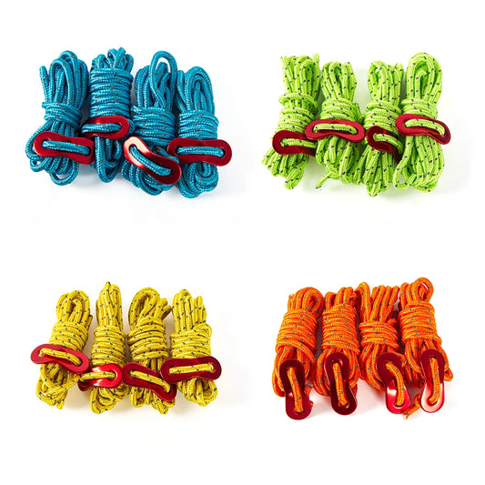 4pcs Tent Wind Rope Cord Tensioner Outdoor Camping Hiking Equipment High-strength Reflective Lanyard Rope with 2 Holes Buckle