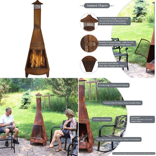70-Inch Traditional Outdoor Fireplace - Wood-Burning Chiminea Fire Pit with Rustic Design