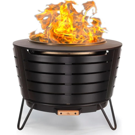 25-Inch Smokeless Fire Pit, Wood Burning with Ash Pan & Cover for Backyard Patios