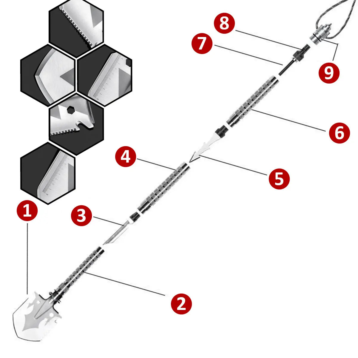 Multi Functional Detachable Foldable Military Shovel