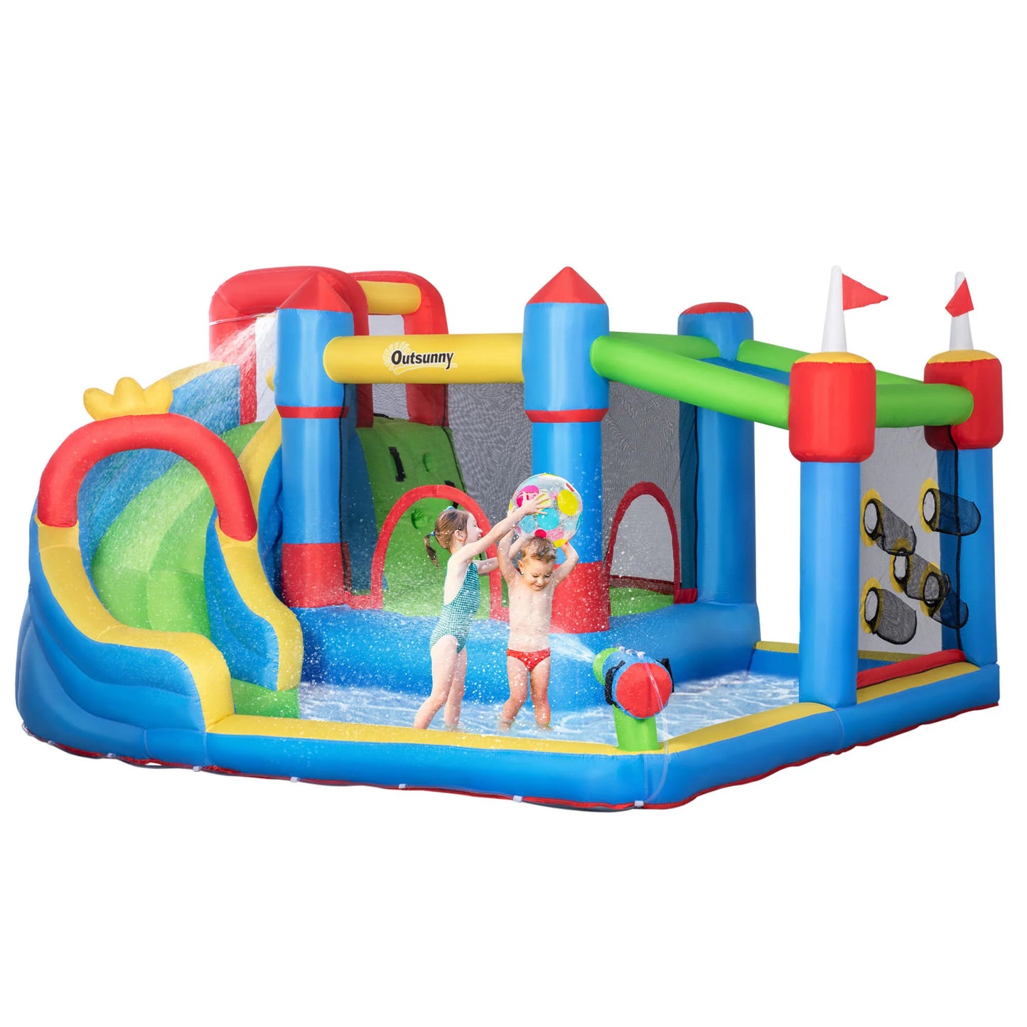 6-in-1 Inflatable Bounce House Outdoor Toy, Inflatable Water Slide