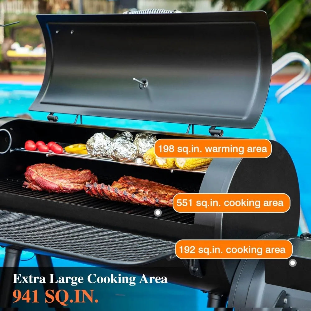 Heavy-Duty Charcoal Smoker Grills Extra Large Outdoor BBQ Gill with Offset Smoker