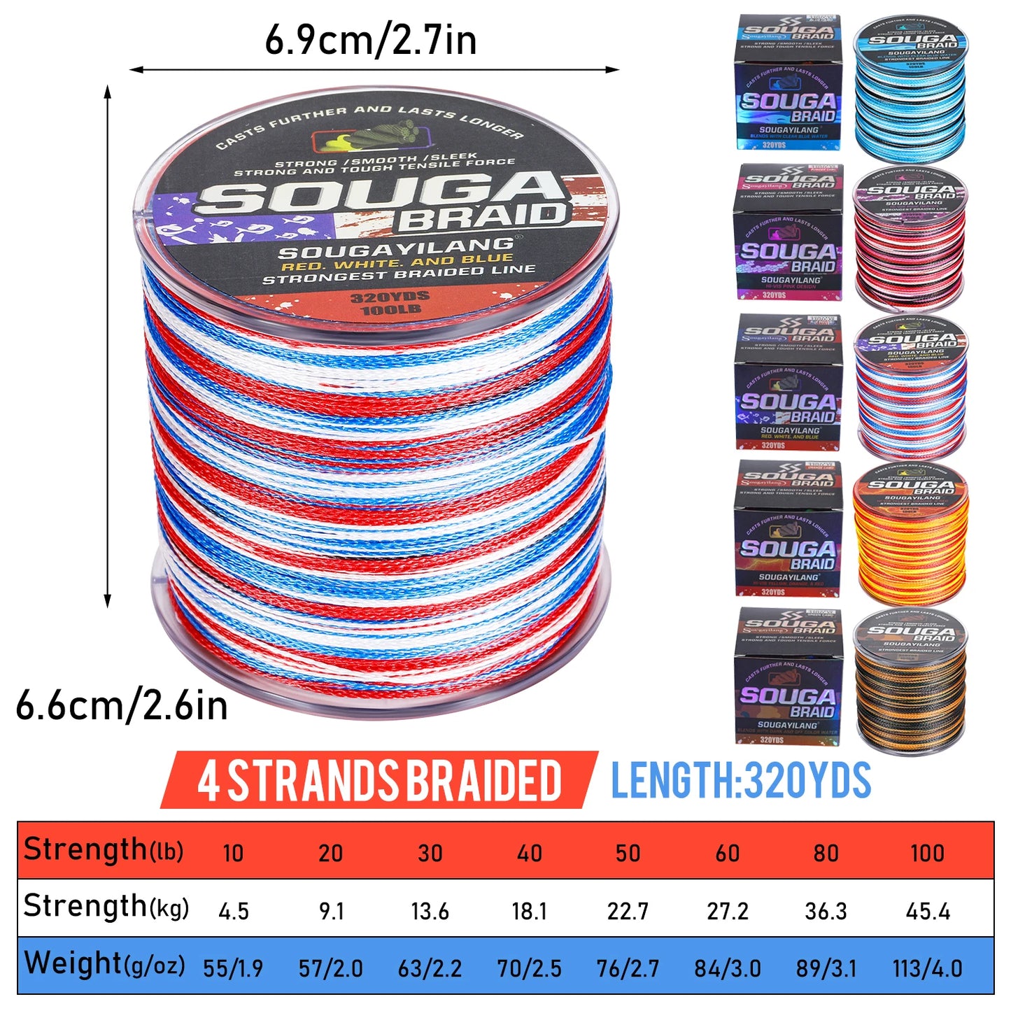 Sougayilang 4 Strand Braided Fishing Line