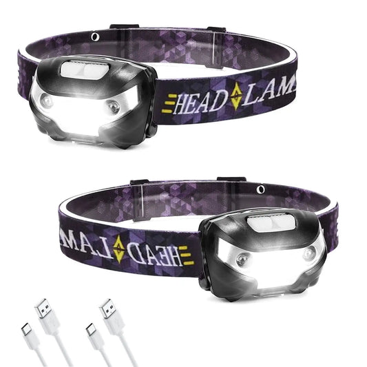 2 Pack Rechargeable Headlamp, Outdoor Waterproof Motion Sensor