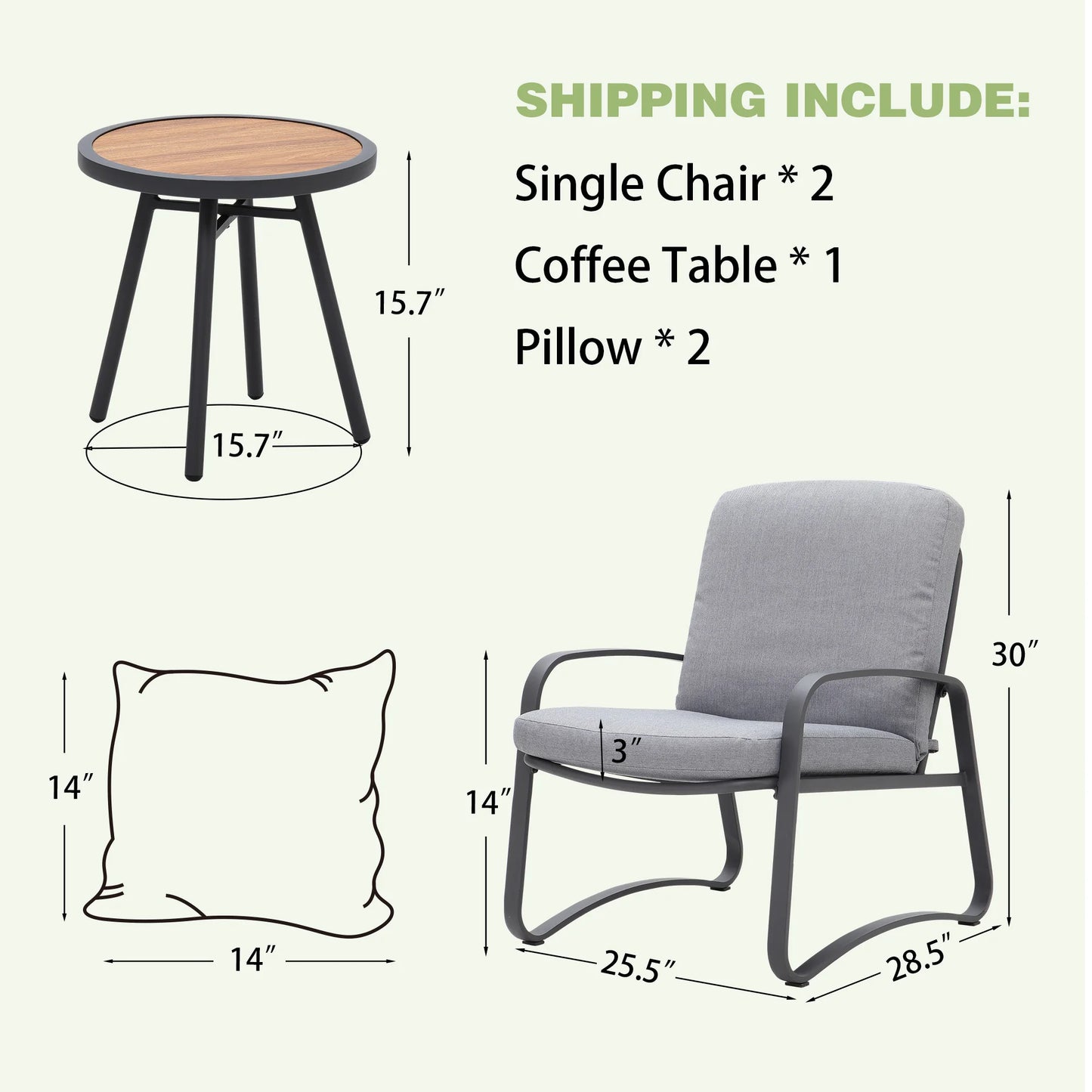 NAGA BAHNA 3 Piece  Bistro Set Wicker Patio Outdoor Furniture Porch Chairs Conversation Sets with DPC Coffee Table