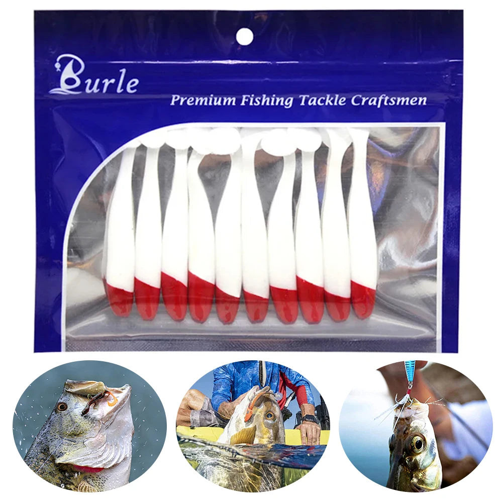 10Pcs Red Head White Body T Tail Bait