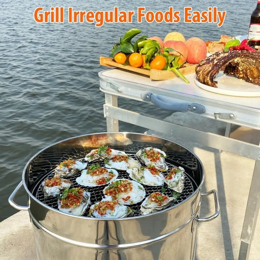 Large Portable Smokeless Charcoal Grill - 360° Stainless Steel BBQ Barrel with 50 Skewers