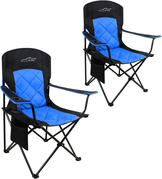2 Pack Oversized Fully Padded Camping Chair Heavy Duty Quad Fold Arm Chair Support 350 LBS With Cup Holder