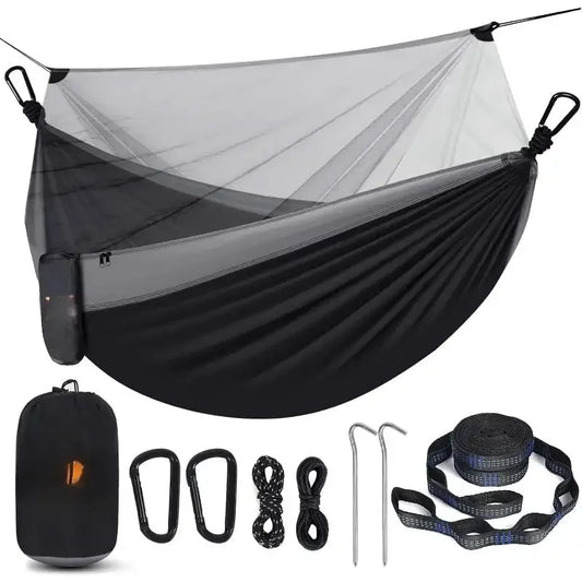Camping Hammock with Net,Travel Portable Lightweight Hammocks with Tree Straps and Solid D-Shape Carabiners